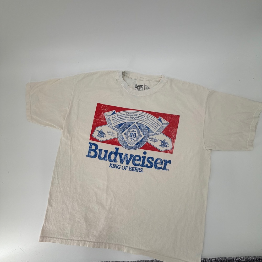 Brew City Budweiser King of Beers Graphic T-Shirt XL Cream Cotton Vintage Style